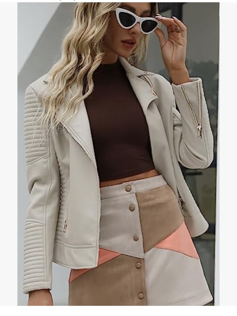 Giolshon Women's Cream Moto Jacket - Stylish Biker Blazer